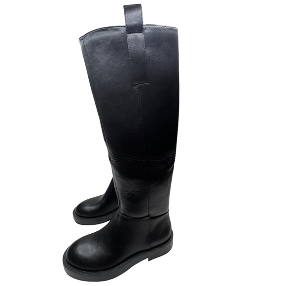 Zara Leather Tall Riding Pull-on Boots Black Size US 6 - Picture 5 of 12